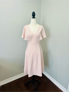 Calvin Klein Pale Pink V-Neck Midi Dress with Flutter Sleeves